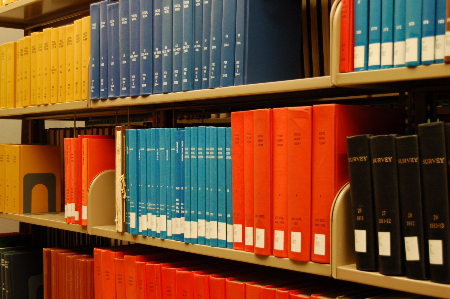 Shelf of bound periodicals in a library
